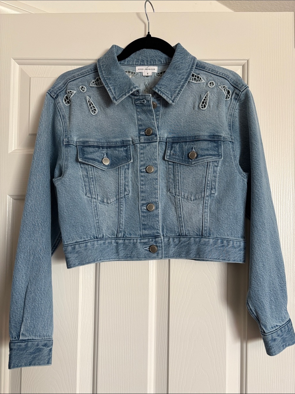 Good American Denim Blue Jean Crochet Jacket ✨NWOT New Sz Small